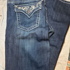 Miss Me Dark Blue Boot Cut Jeans with Embellished Pockets